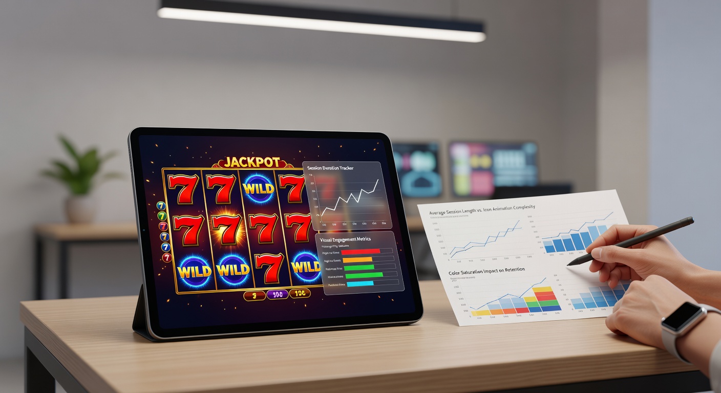 Close-up of tablet interface showing slot symbols, controls, and design elements