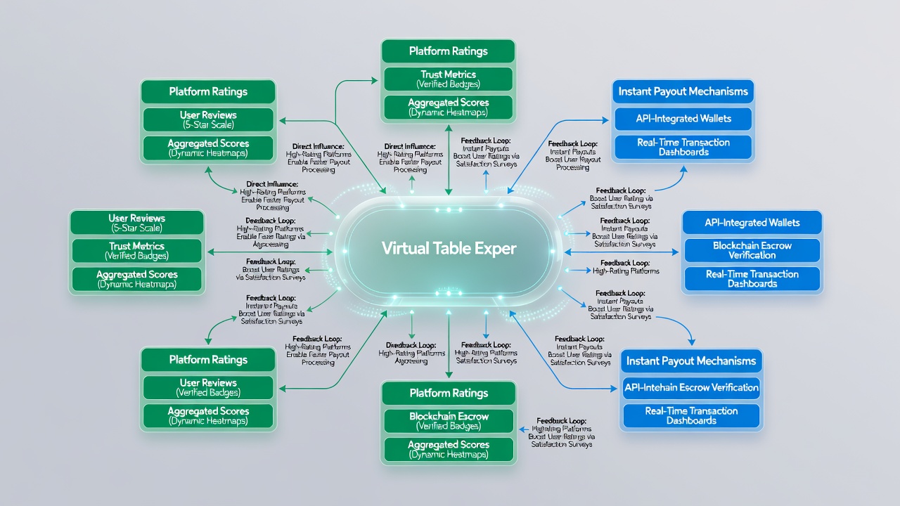 Data visualization charts showing correlations between platform ratings and payout processing times in virtual table gaming networks