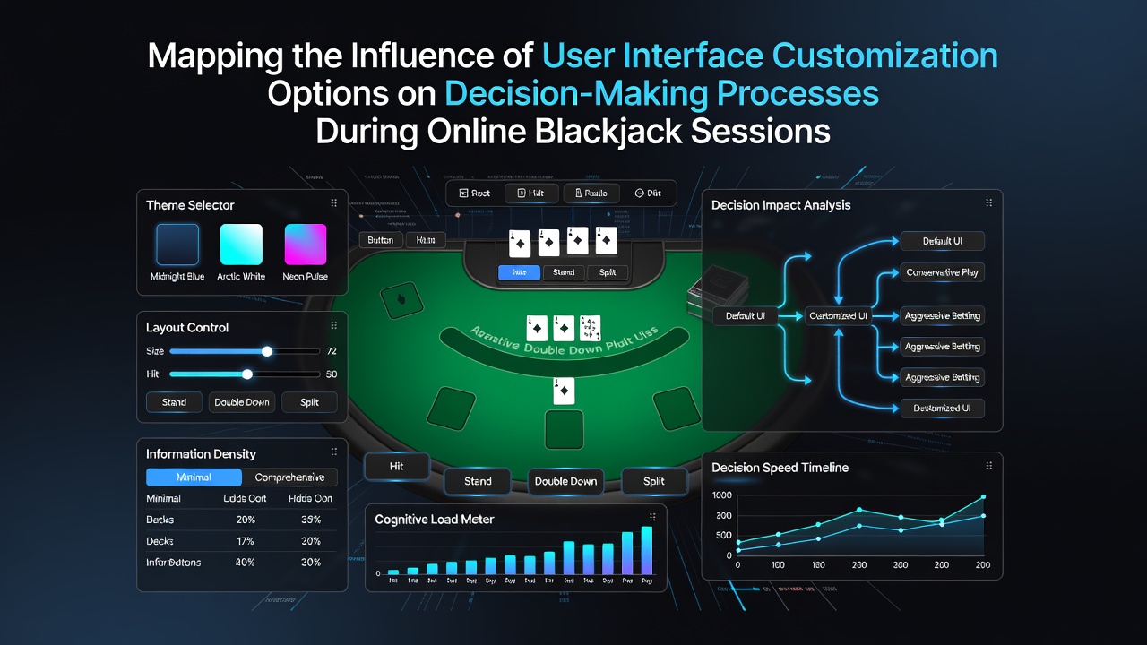 Online blackjack interface showing customizable elements like bet sliders and card layouts on a digital table