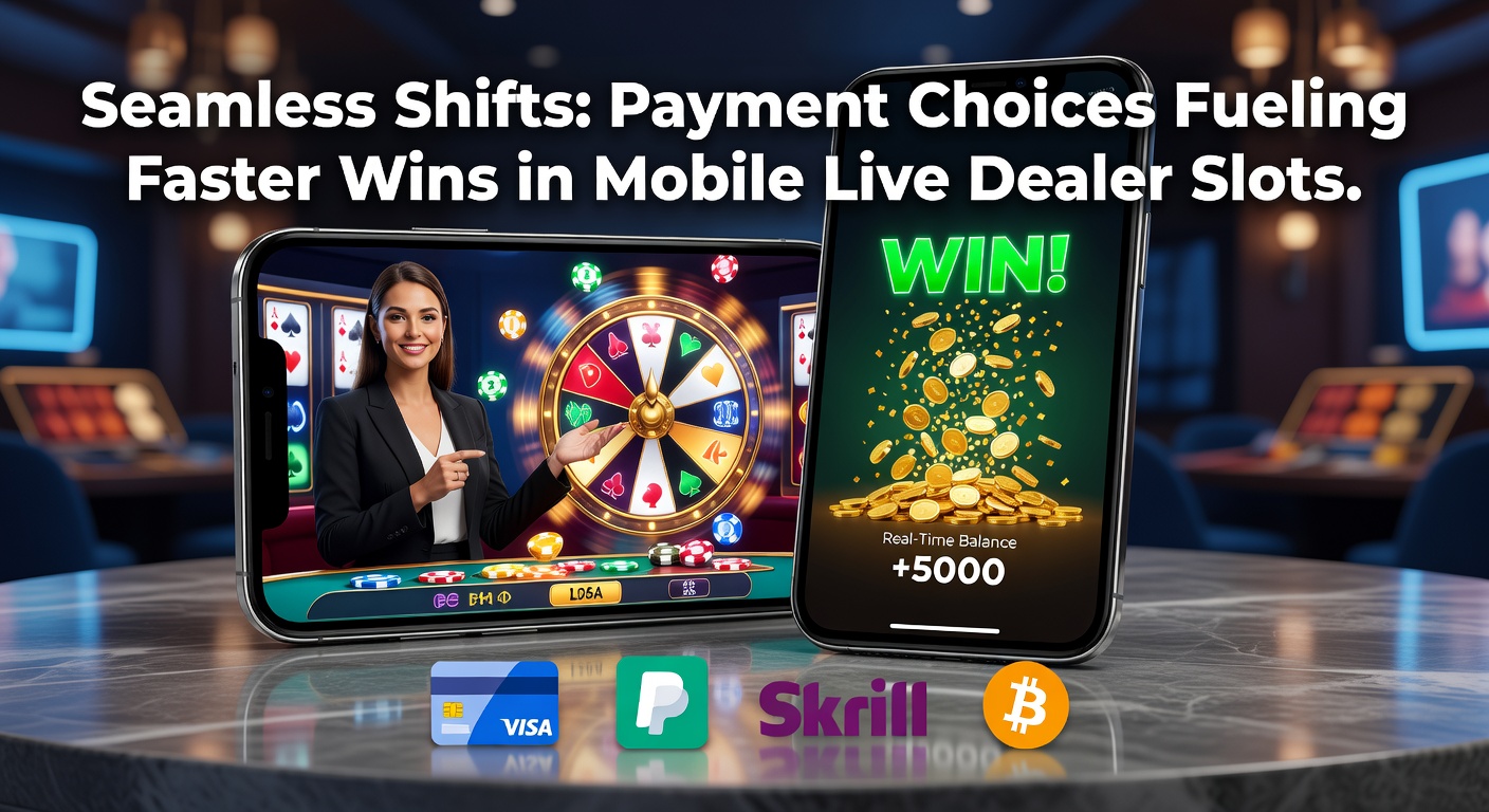 Mobile phone displaying a live dealer slot game with quick payment options overlayed, highlighting instant transaction icons like e-wallets and crypto wallets